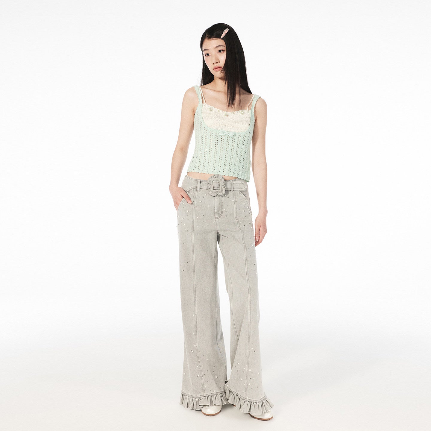 FAME two-piece rococo satin knitted suspender top - GABRIEL