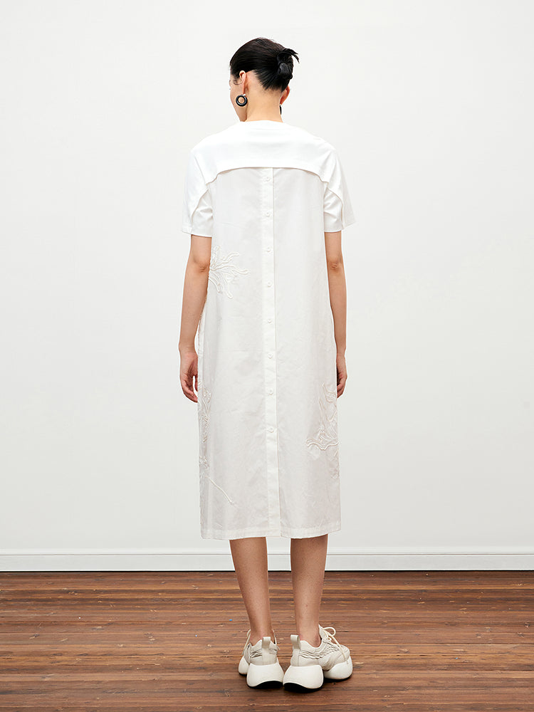 ZHUCHONGYUN ribbed crew neck long cotton printed t-shirt dress-VIOLET.