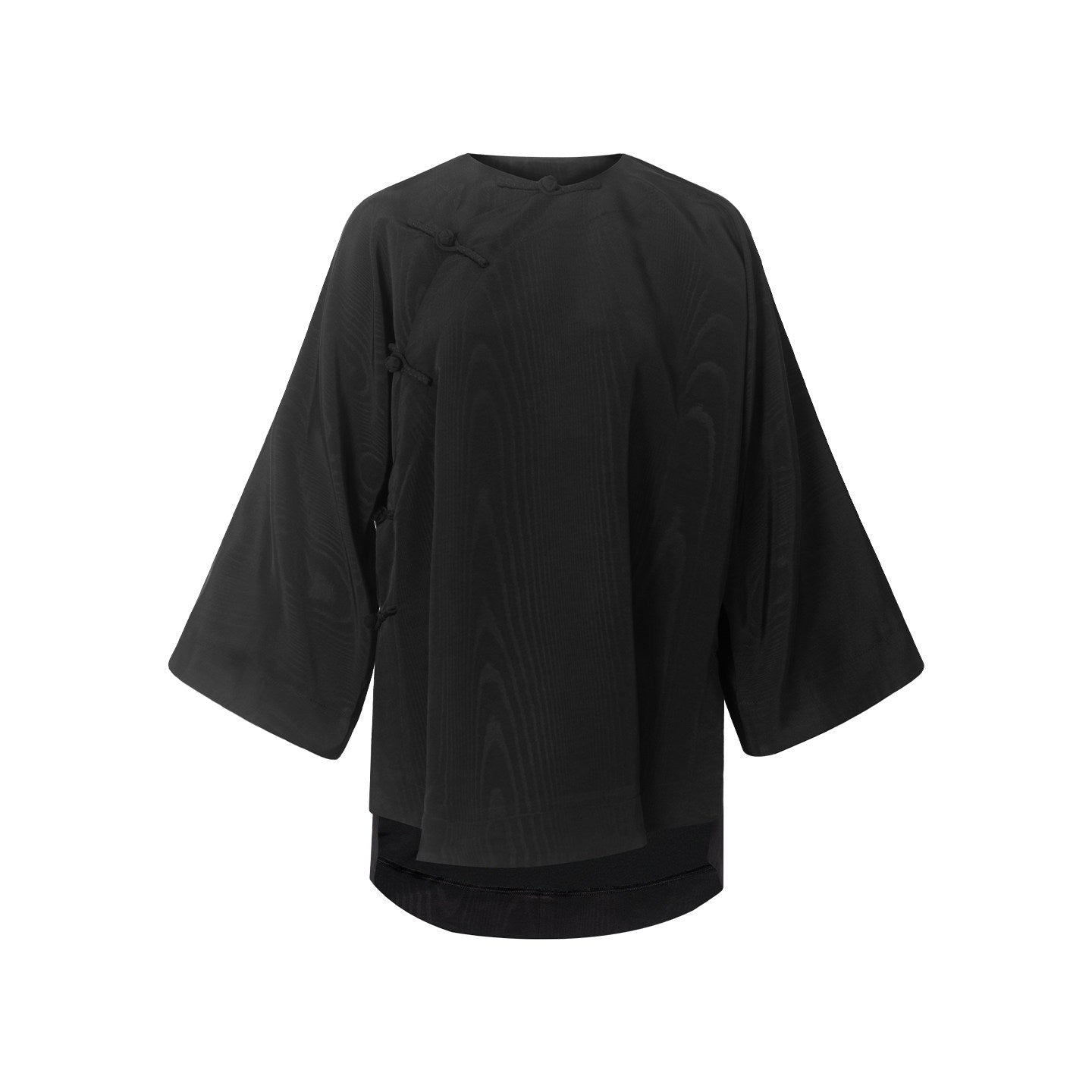 TUYUE Black Handmade Buckle Loose Morning Robe Top - XANDER.