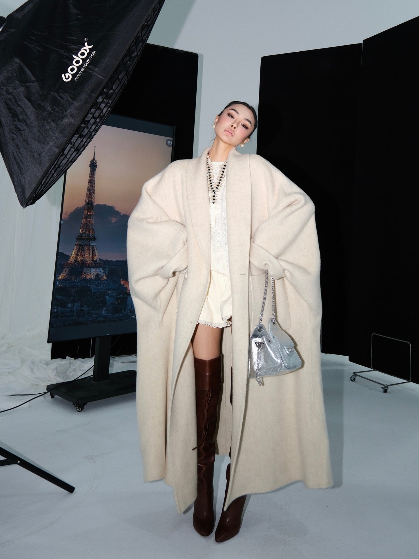 MEI SANGUAN wool beige oversized woolen jacket - PIPER