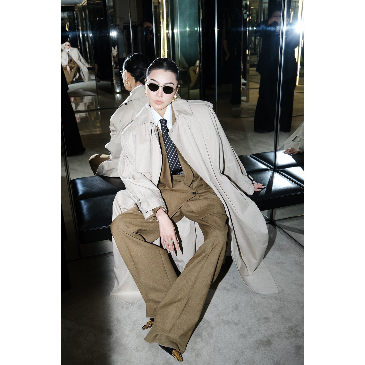 MEI SANGUAN khaki design loose trench long coat - ARAGON