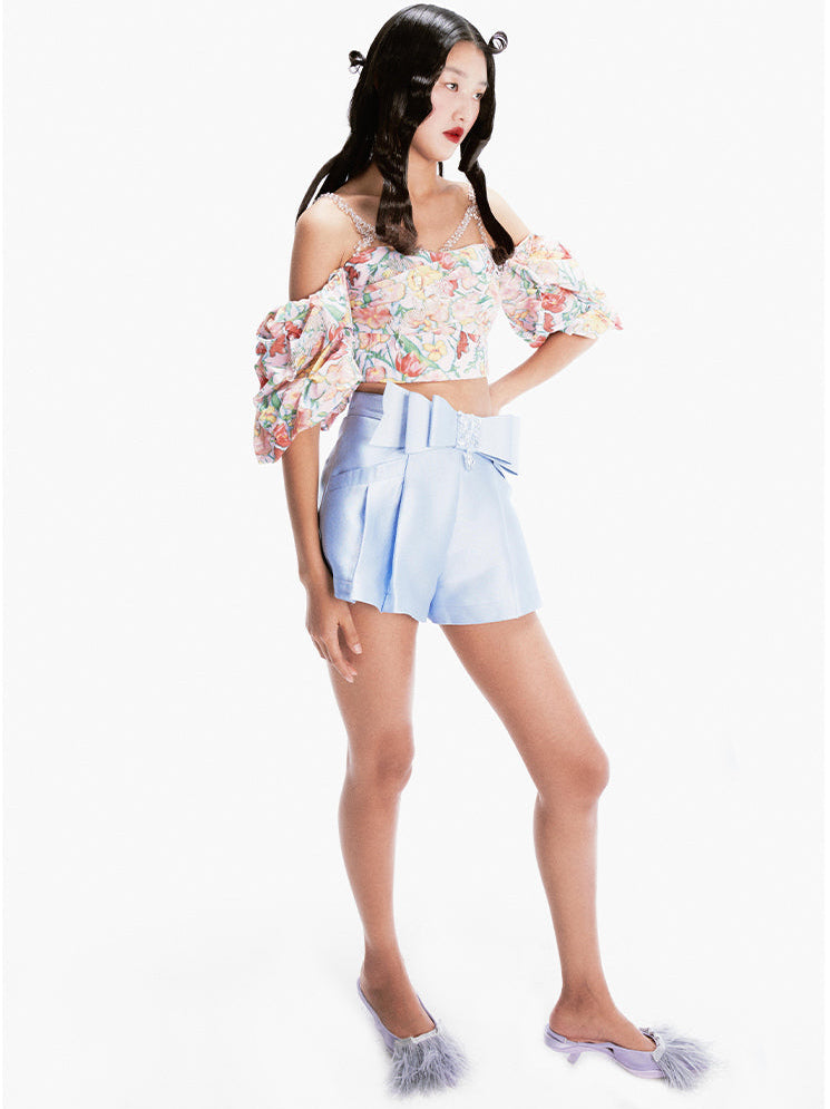 FAME summer Edge Bow Crystal Decorative luxury shorts - Salima