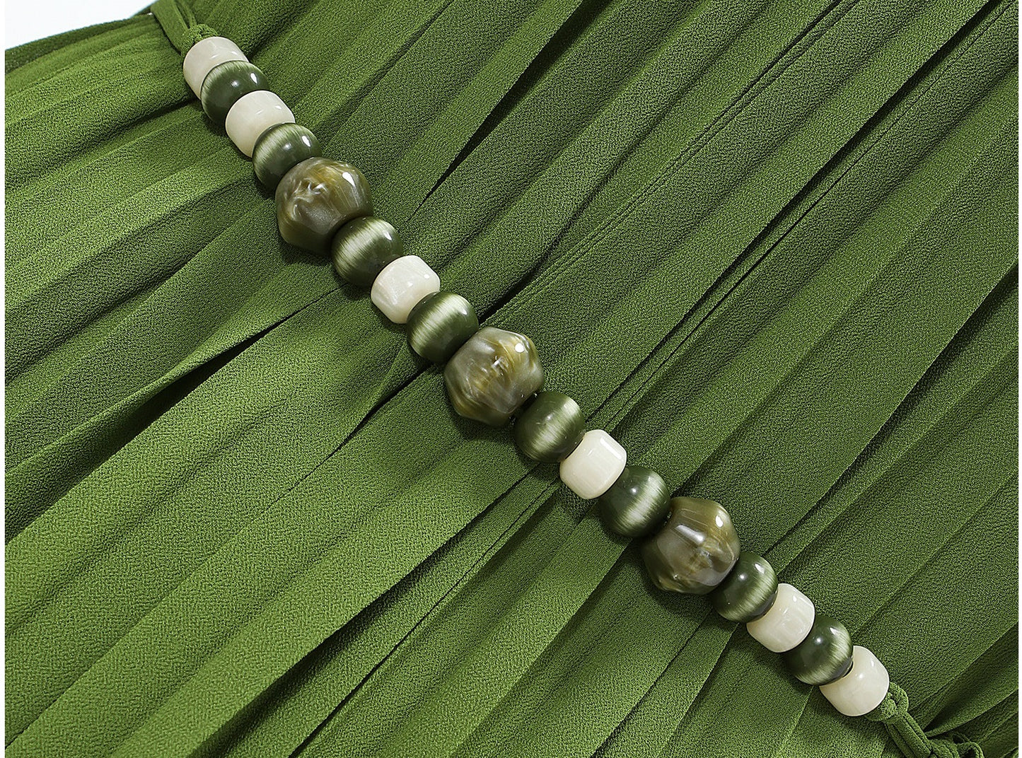 WANGXO | Natural Stone Beaded Halterneck Flowing A-Line Umbrella Skirt -ZENA