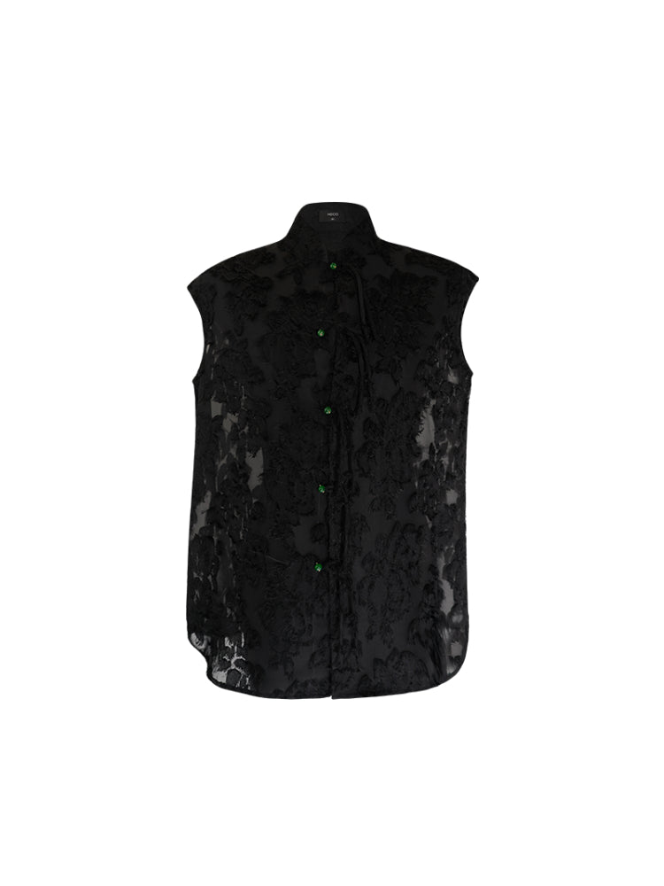 HECO Chinese Style Stand-up Collar Cut Flower Sleeveless Shirt - HELD .