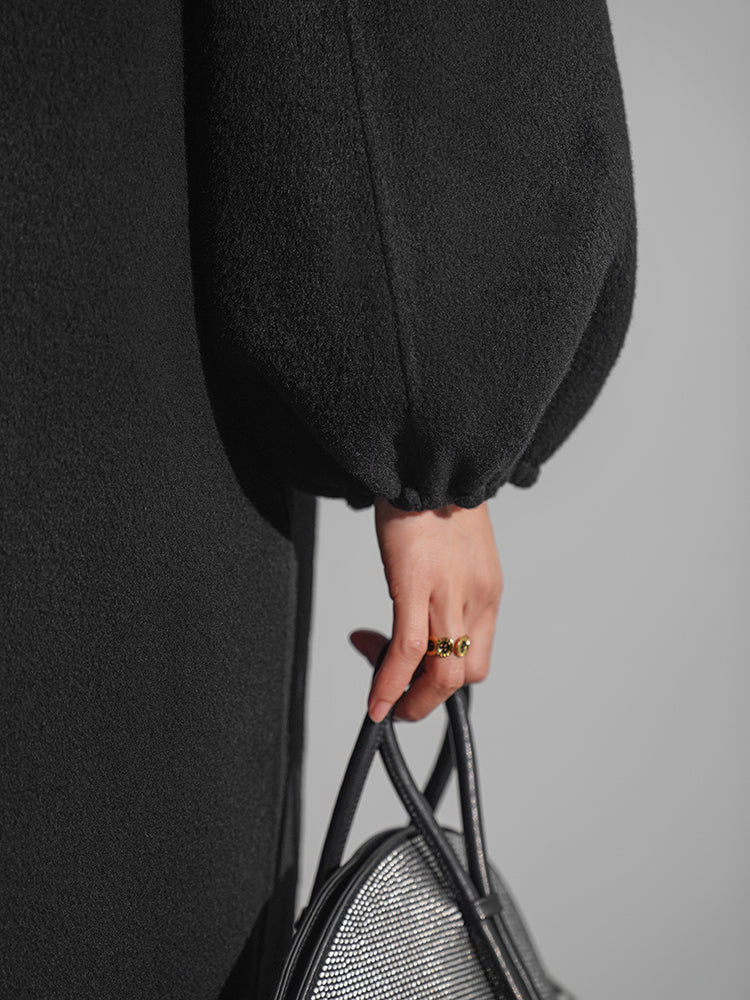 Huanzi designer double-sided cashmere coat mid-length contrast autumn winter wool coat - Time