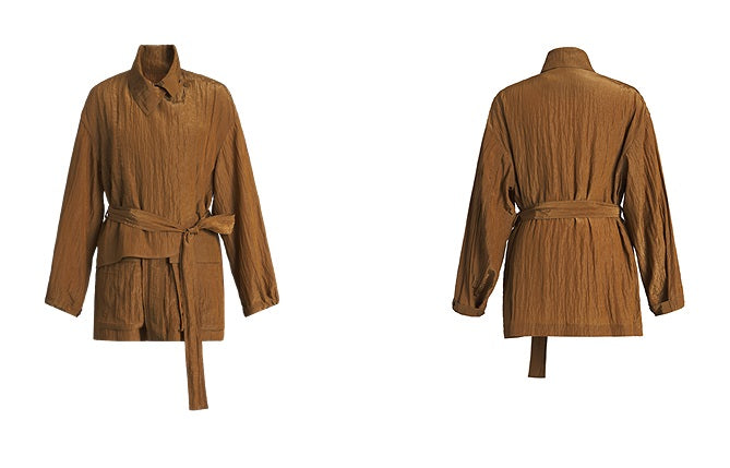 ZHUCHONGYUN stand-collar silhouette trench crepe coat-GRIFFITH.