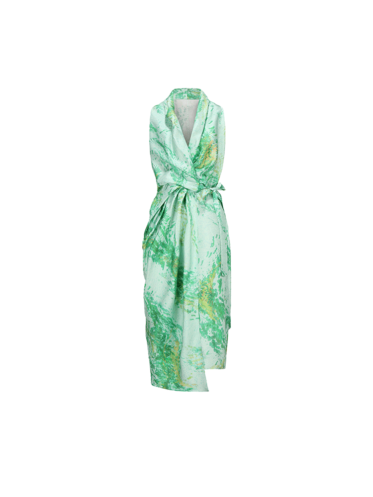 ATELIER MISS LU Spring Summer Printed Mulberry Silk Wrap Dress - HONOR.