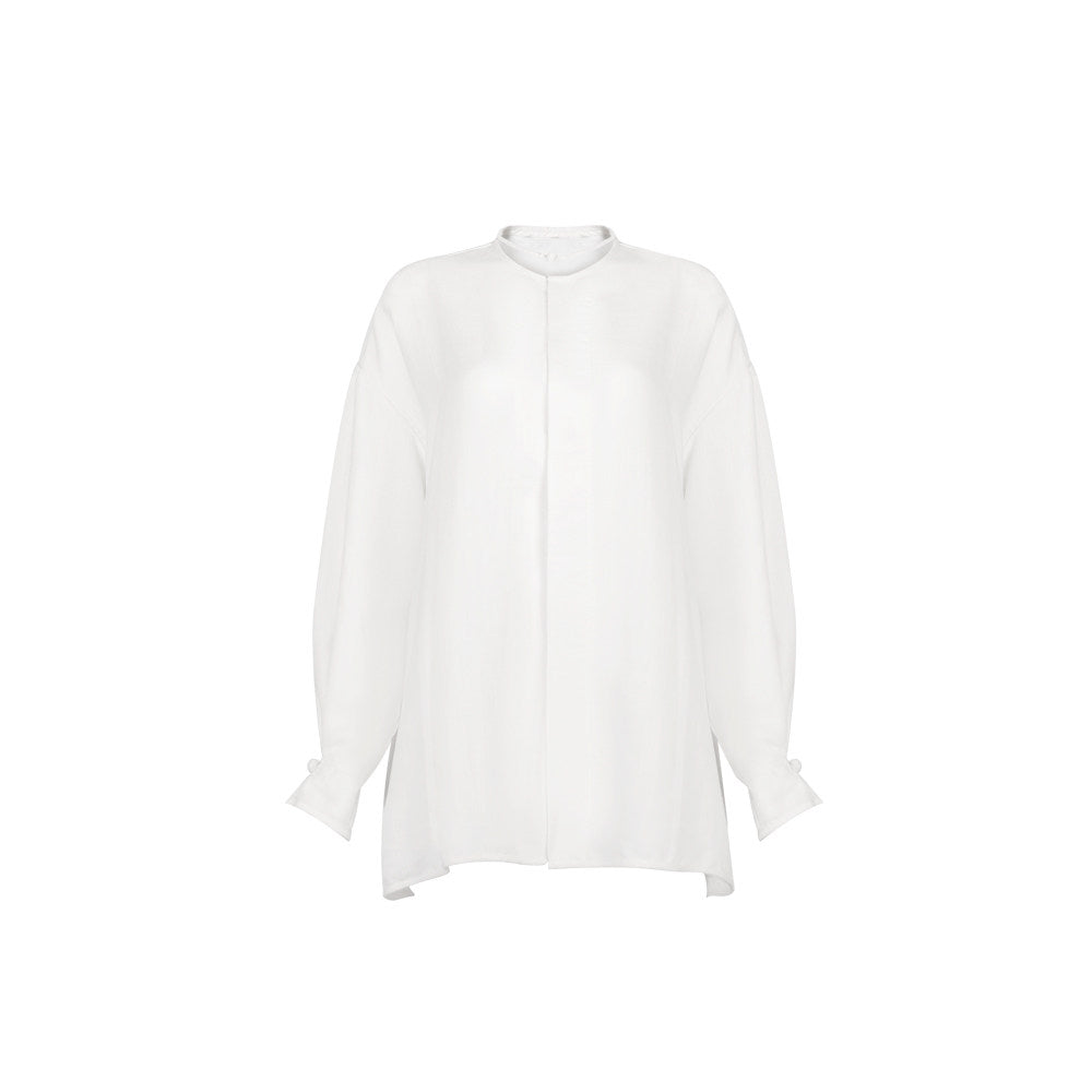 TUYUE White Linen Handmade Buckle Long Sleeve Loose Shirt- MIKO.