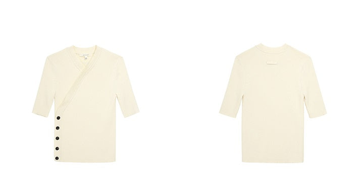 ZHUCHONGYUN Ivory slim mid-sleeve knit top-KITE.