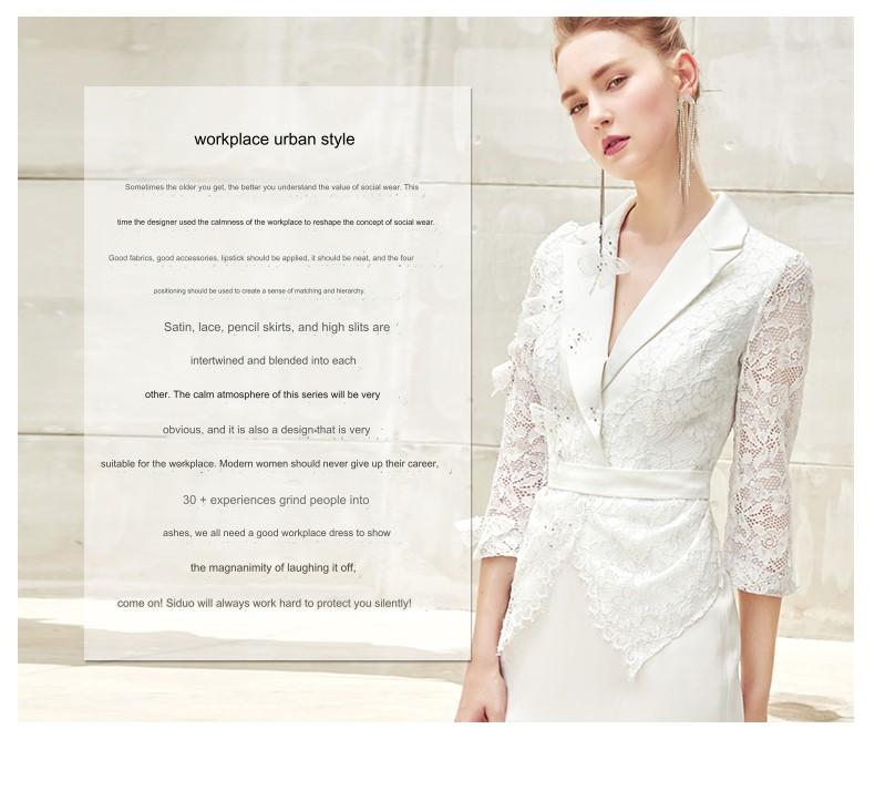 SIDUO Luxury midi nine quarter sleeves mid waist deep V-neck embroidered white party dress-Charlotte ( V )