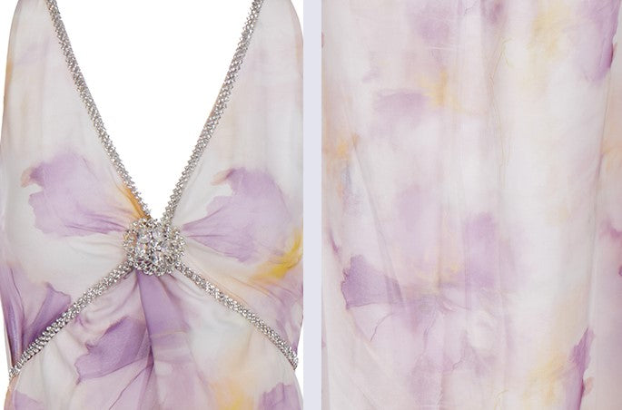 Wardrobes by Chen Luxury V-Neck Sleeveless Oil Painting Slit Long Resort Dress-May