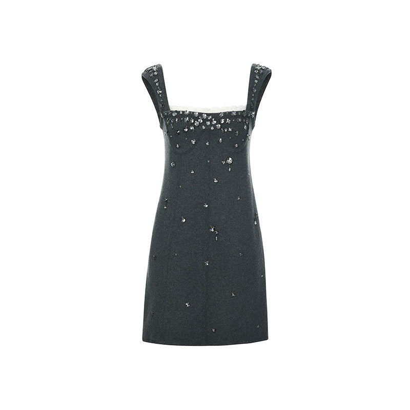 FAME Winter Gray Woolen Micro A line Dress - LANDON