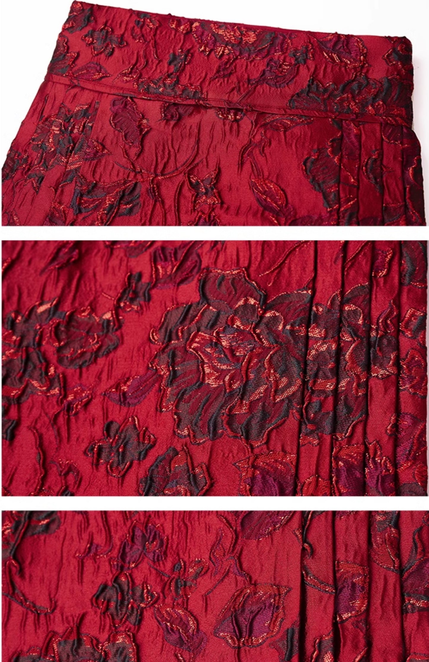 HECO Wear Gold Wire Embossed Horse Face red high waist pleated Skirt - burn.