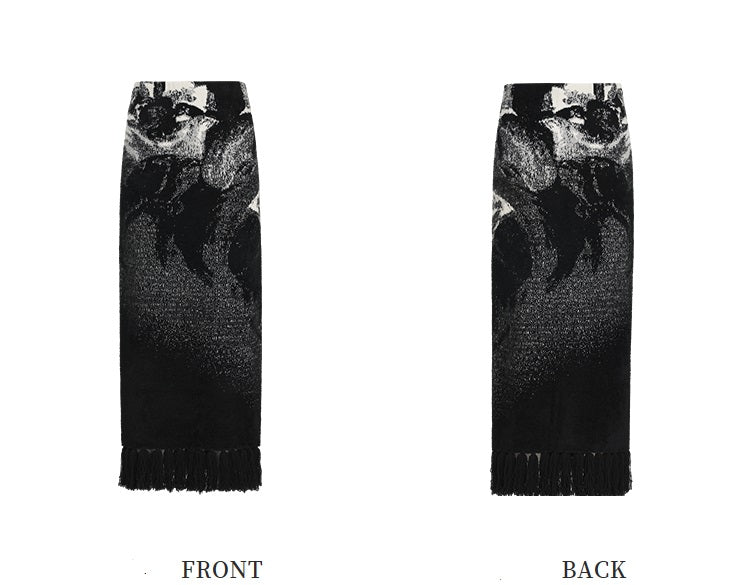 ZHUCHONGYUN winter fringed wool jacquard knit long skirt--MINATO.