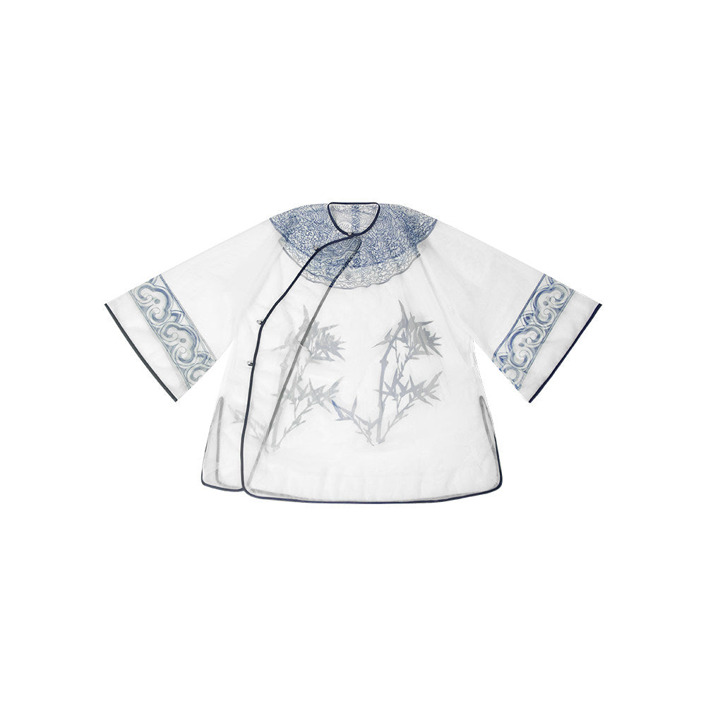 TUYUE Ancient Tailoring Blue and White Porcelain Mesh Top - HOZIER.