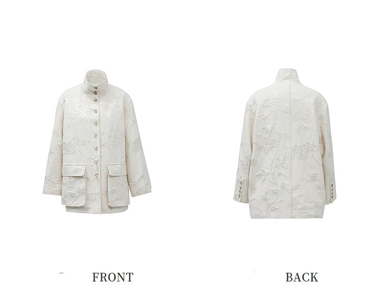 ZHUCHONGYUN white floral print large pocket loose jacket-LANA.