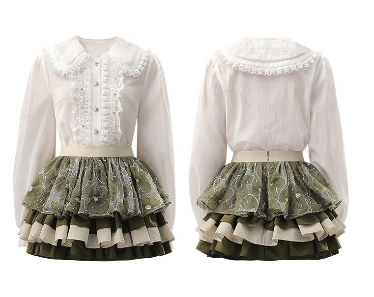 CHECOCRE Stubble French vintage lace cute double-collar top - PETER.