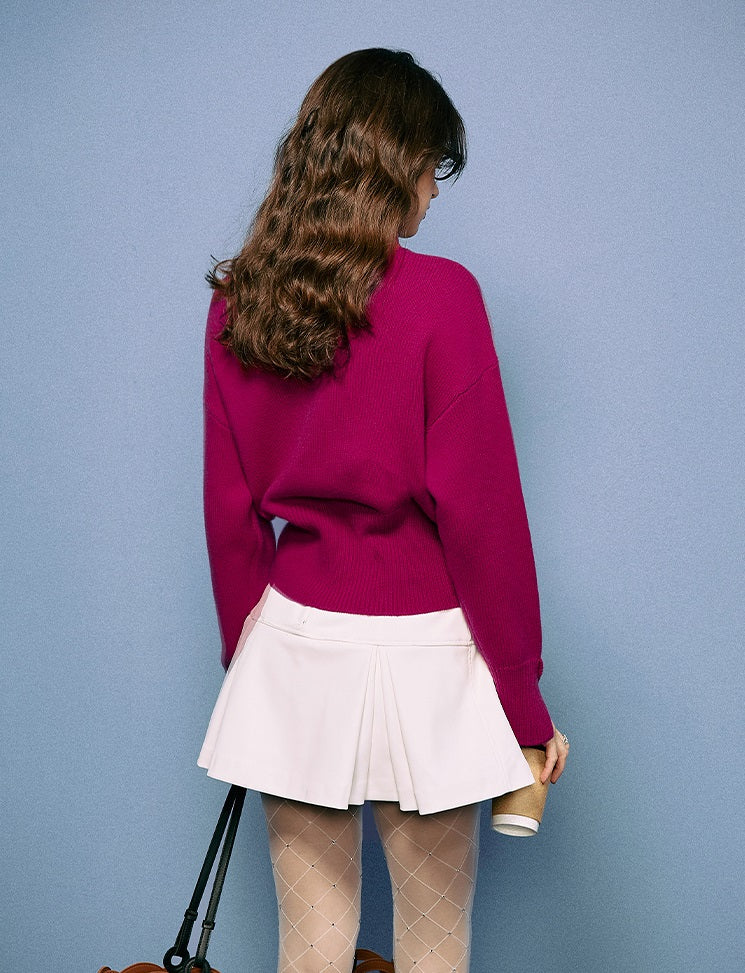 CHICHY Western-style turtleneck knitted sweater retro rose red inner top-AKAGI