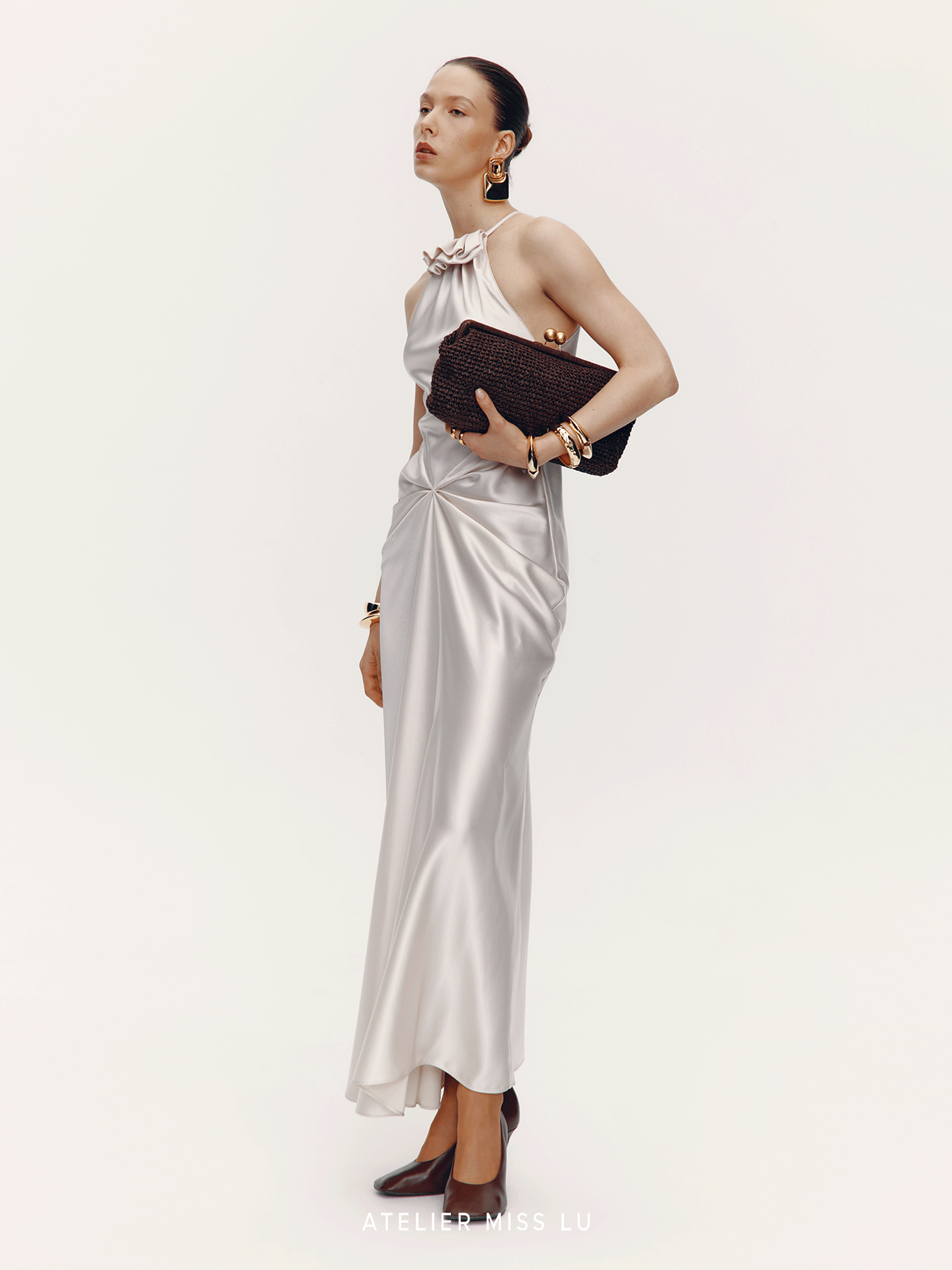 ATELIER MISS LU Vertical Draped Acetate Blend Dress Long Skirt - CHEEKS