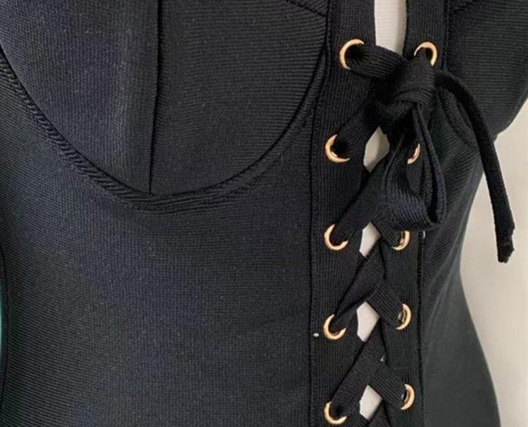 DOLLY Elegant Black and White Square Collar Long Sleeves Slim Fit Dinner Dress-MISA