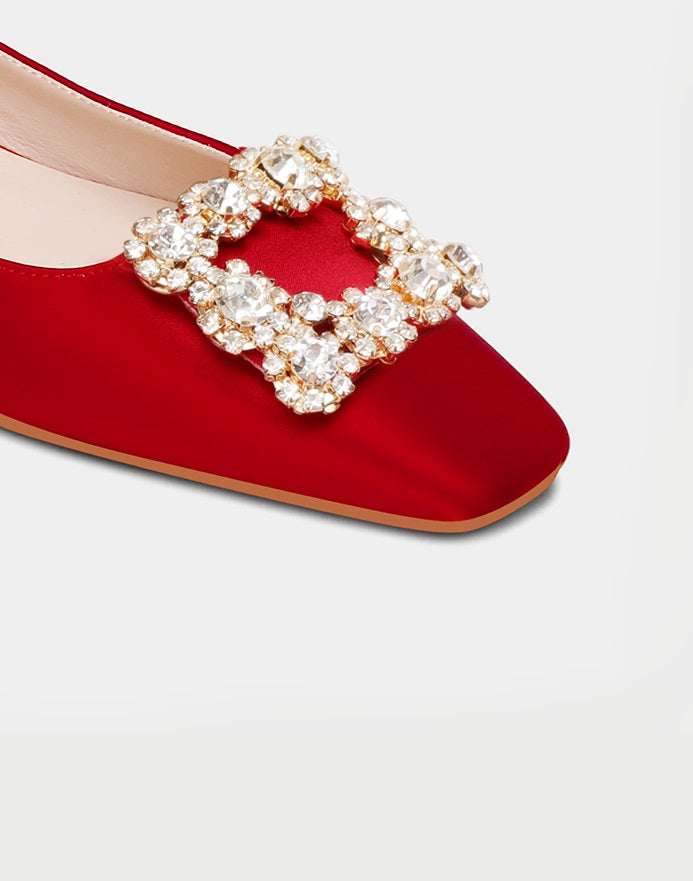 Pjjuu Red bridal white rhinestone jeweled ballet flats Shoes - Valeire