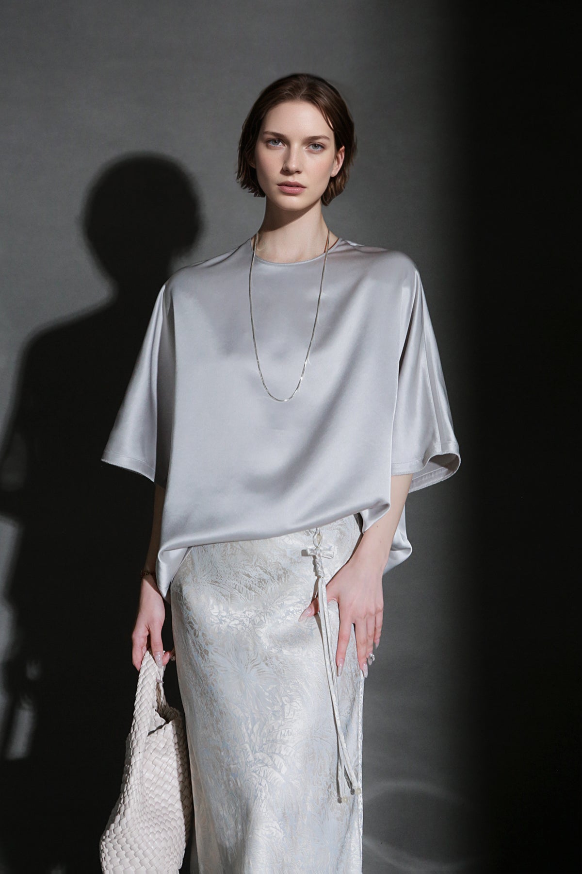 PIAOIN light luxury acetate satin glossy mid sleeve body shirt - CHARLOTTE