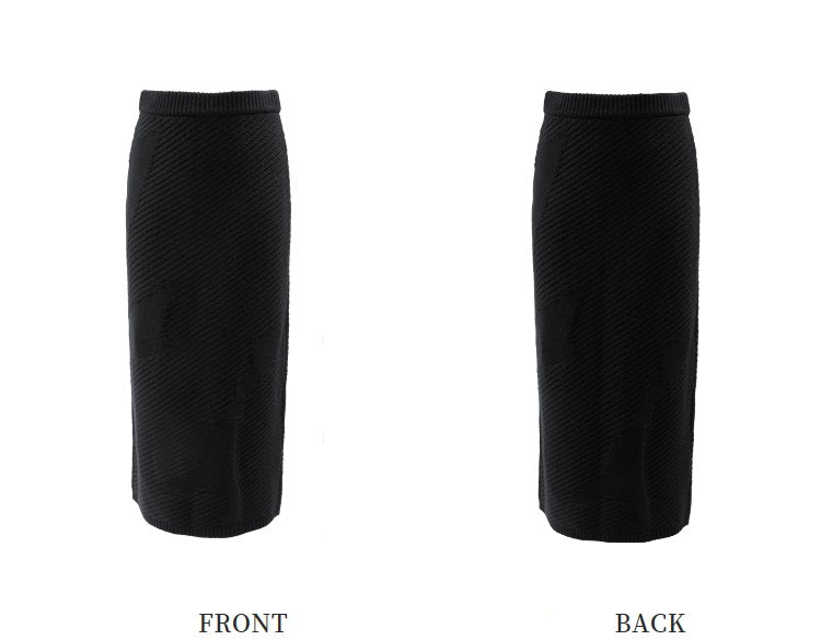 ZHUCHONGYUN Black Sheep Wool Knitted Straight Skirt-ASUNA.