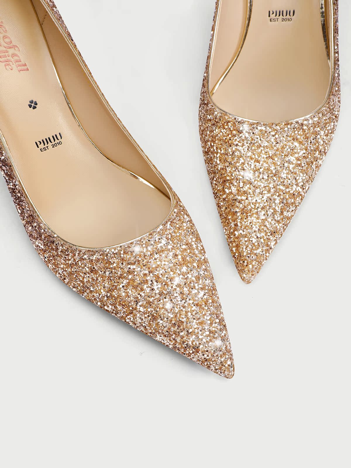 Pjjuu women's ballet flat mid-heel kitten pointed toe wedding bridal pumps Shoes - THRONE