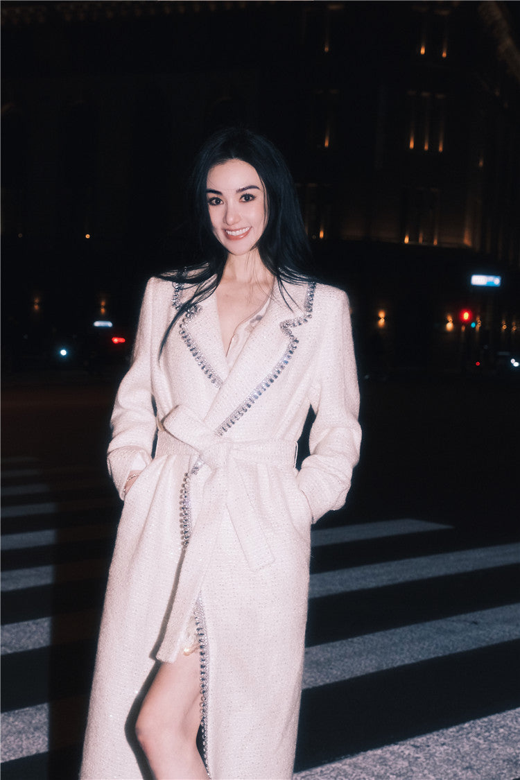 Wardrobes By Chen Luxury White Long Sleeve tweed Autumn spring Coat-Ashely