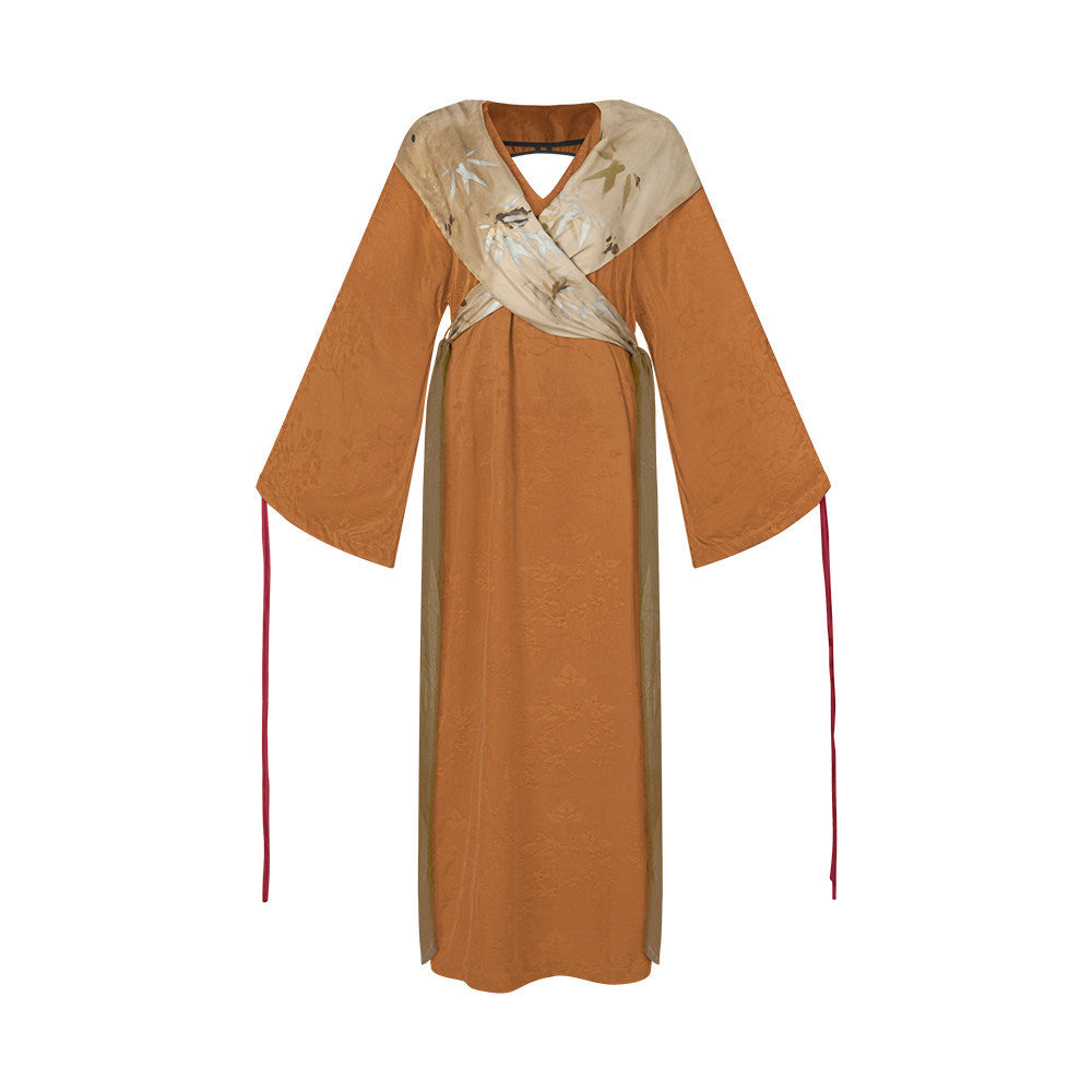 TUYUE Jacquard Streamer Backless Long Sleeve Dress - ADAM.