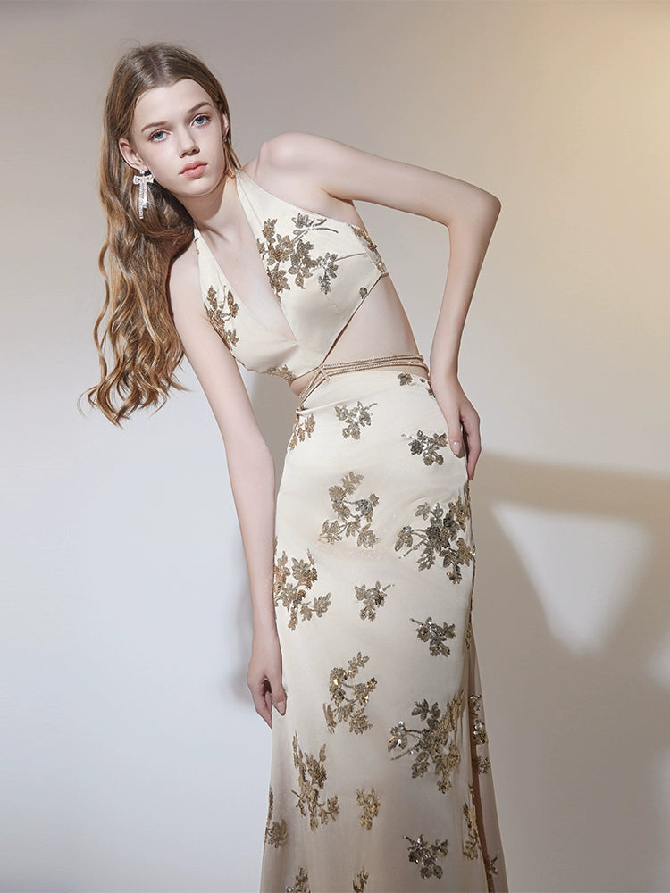 Wardrobes by Chen Luxury Sleeveless Halter Neck Long Sequin Long Banquet Dress-JOLA Wardrobes by Chen Luxury Sleeveless Halter Neck Long Sequin Long Banquet Dress-JOLA