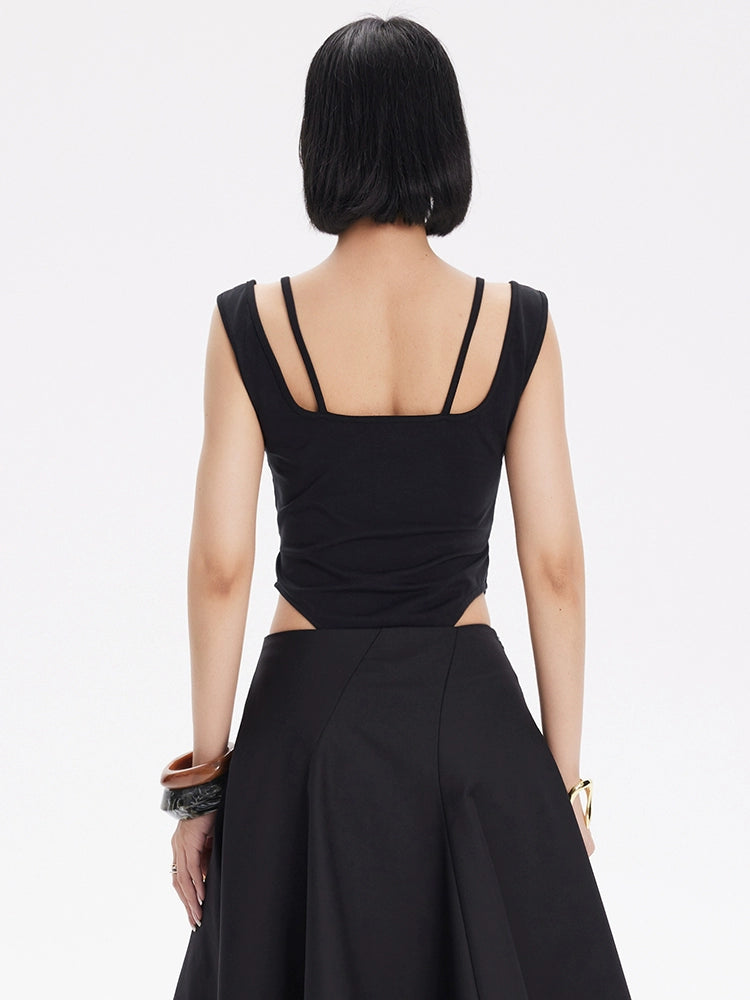 TINY IN fake two-piece ring-embellished black bodysuit -XYRAS