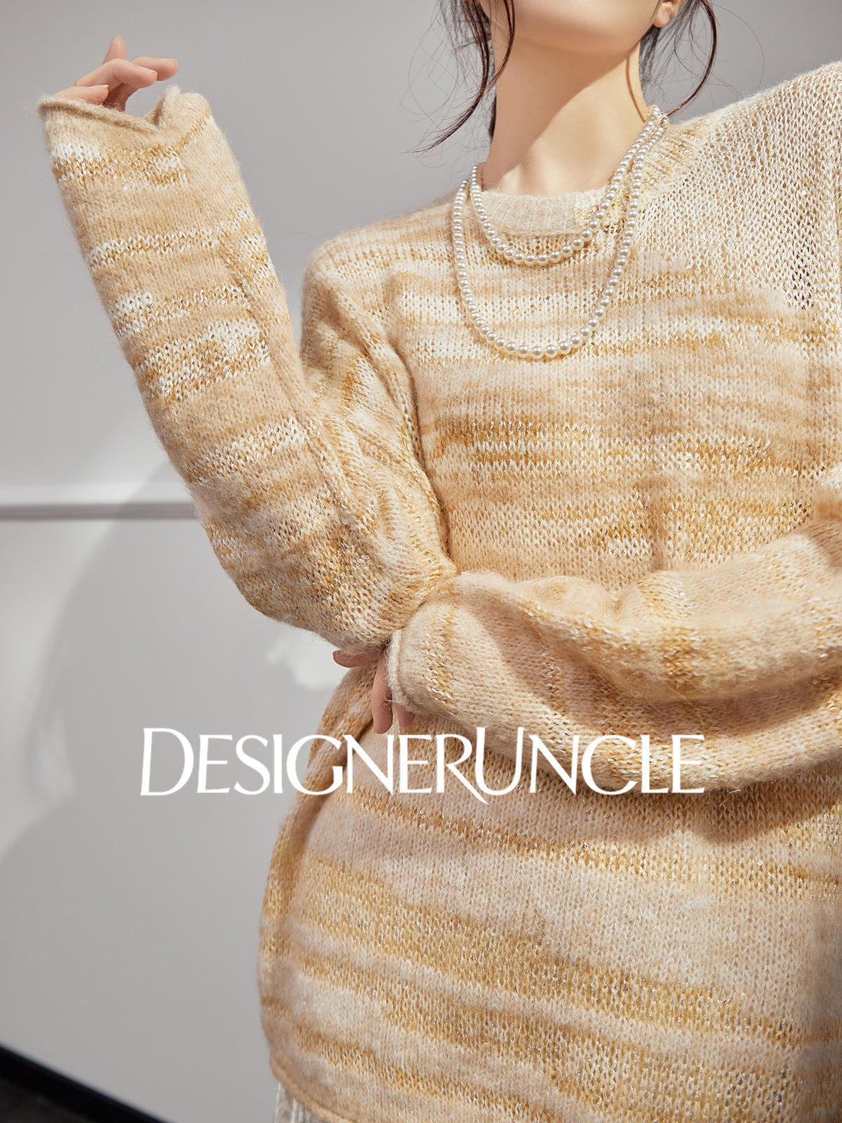 DGU|Orange and yellow sweater women's new soft waxy crew neck loose lazy design knitted top - BASE.