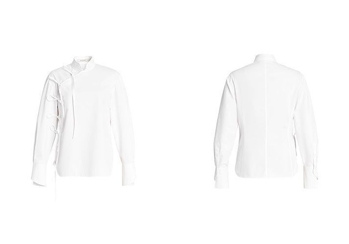 ZHUCHONGYUN Chinese diagonal strap long-sleeved white shirt -EJAE.