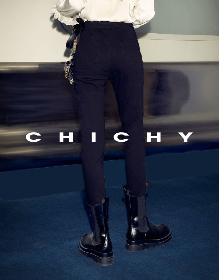 CHICHY French high-end narrow black slim small leg long pants-MIZU