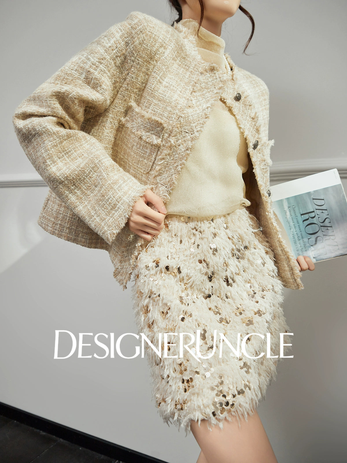 DGU "Shallow Yin" apricot jacket high-end small fragrance temperament design top - Noa.