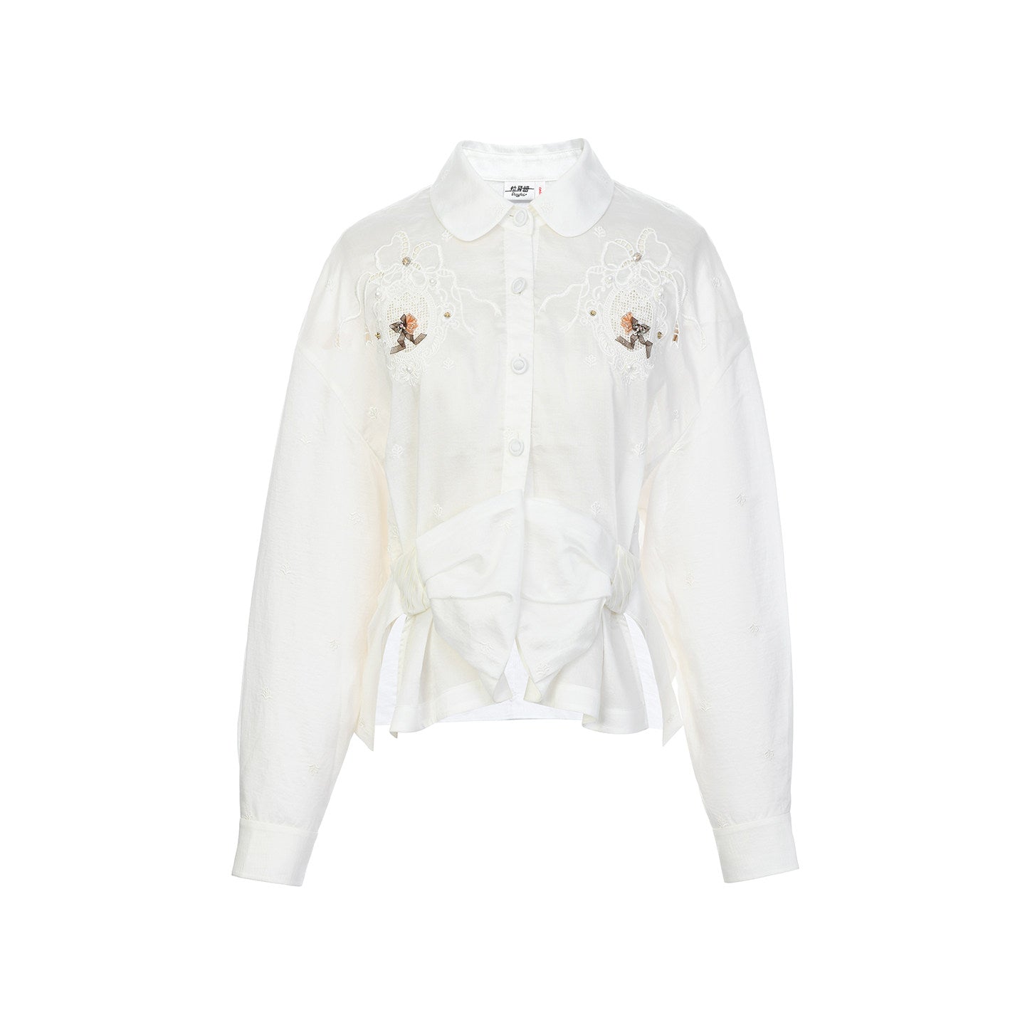FAME embroidered beaded long-sleeved shirt - GOLDY