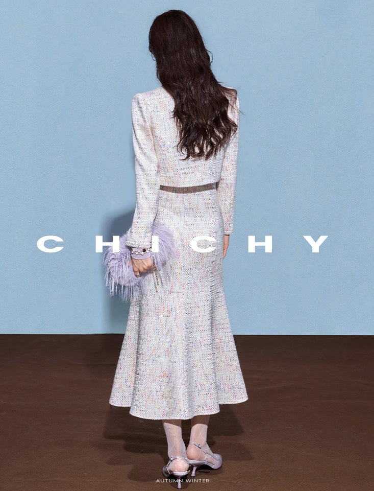 CHICHY Mermaid Fragrance Tweed Mermaid Skirt Two-Piece Set-GIGI