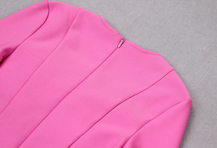 DOLLY Luxury Pink/Black Square Collar Long Bell Sleeves Slim Fit Short Date Dress-JANET