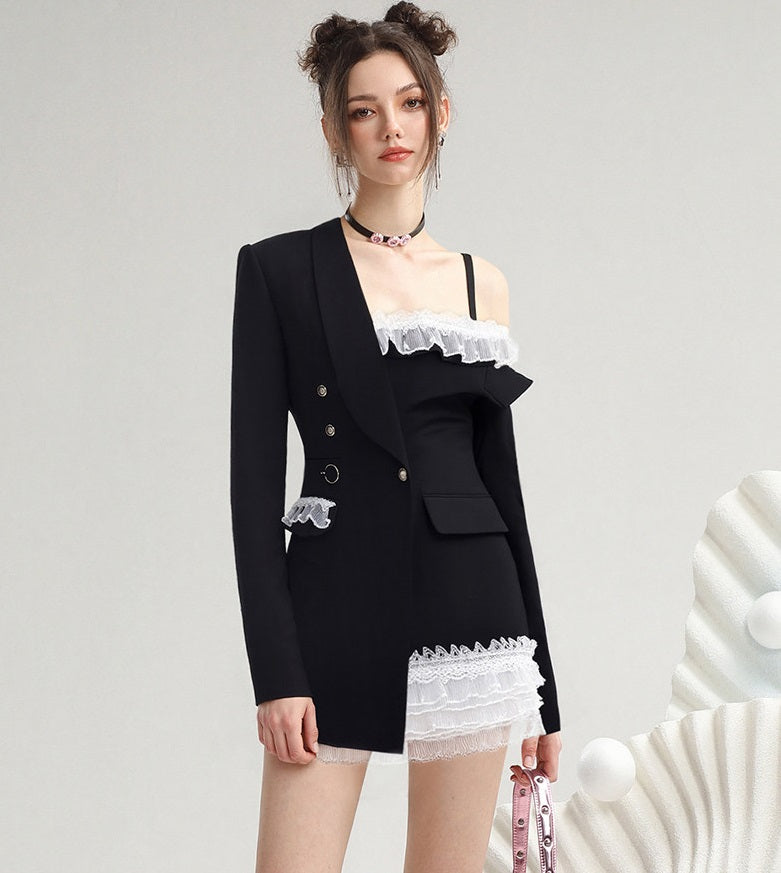 CHECOCRE Stubble Sweet Cool Design Off-the-Shoulder Fashion Suit Dress - QEEN.