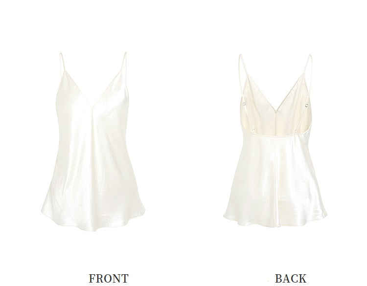 ZHUCHONGYUN white glossy V-neck suspender top--MORGIANA.