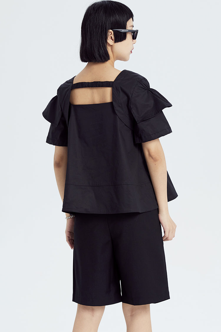 TINY IN double-sleeved vest two-piece women's two wear black Top-LIGHT