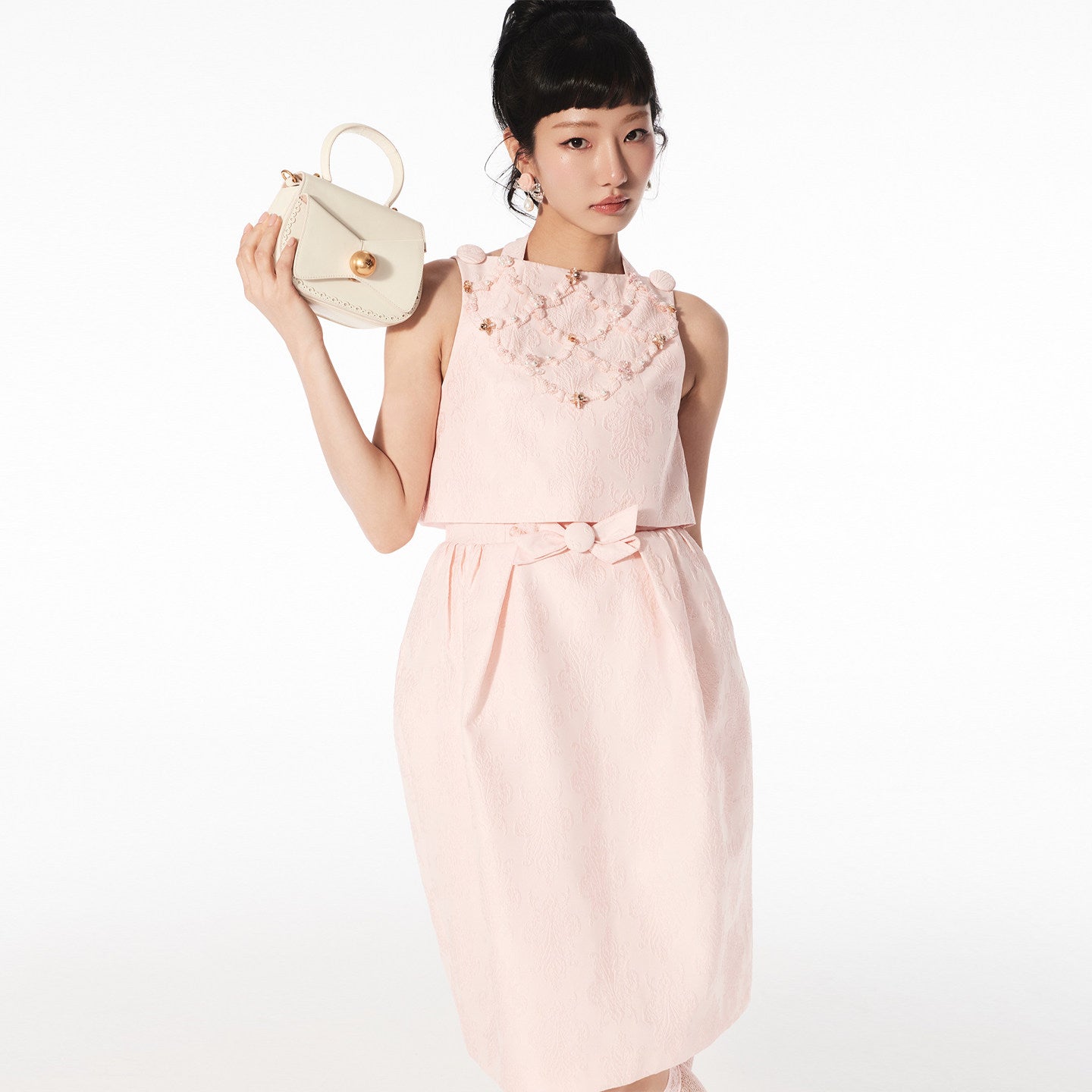 FAME bow beaded jacquard two-piece dress - RILEY