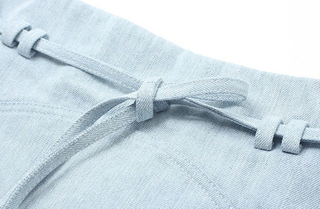 ZHUCHONGYUN summer blue belt loose straight length denim skirt-SOMA.