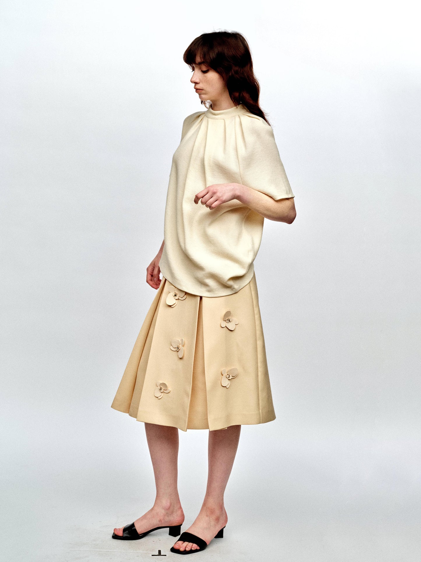 SERRER Beige texture irregular pleated rippling top - KAHDI.