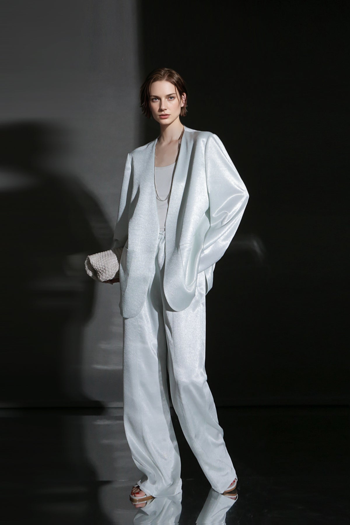 PIAOIN light luxury satin glossy heavy acetate suit pants -HARPER