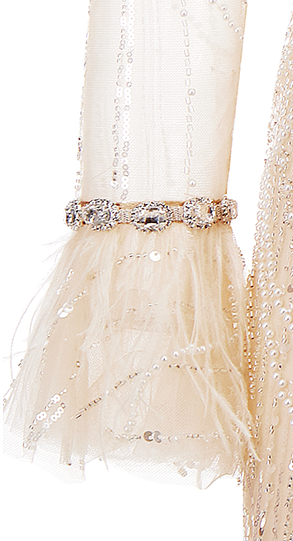 Wardrobes by Chen Luxury Long Sleeve Feather Tassel Diamond Dress-Misty