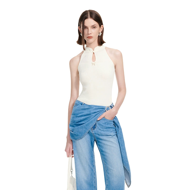 YES BY YESIR Ye Qians Chinese Halterneck Shaved Shoulder Knitwear -ANASTELLE.