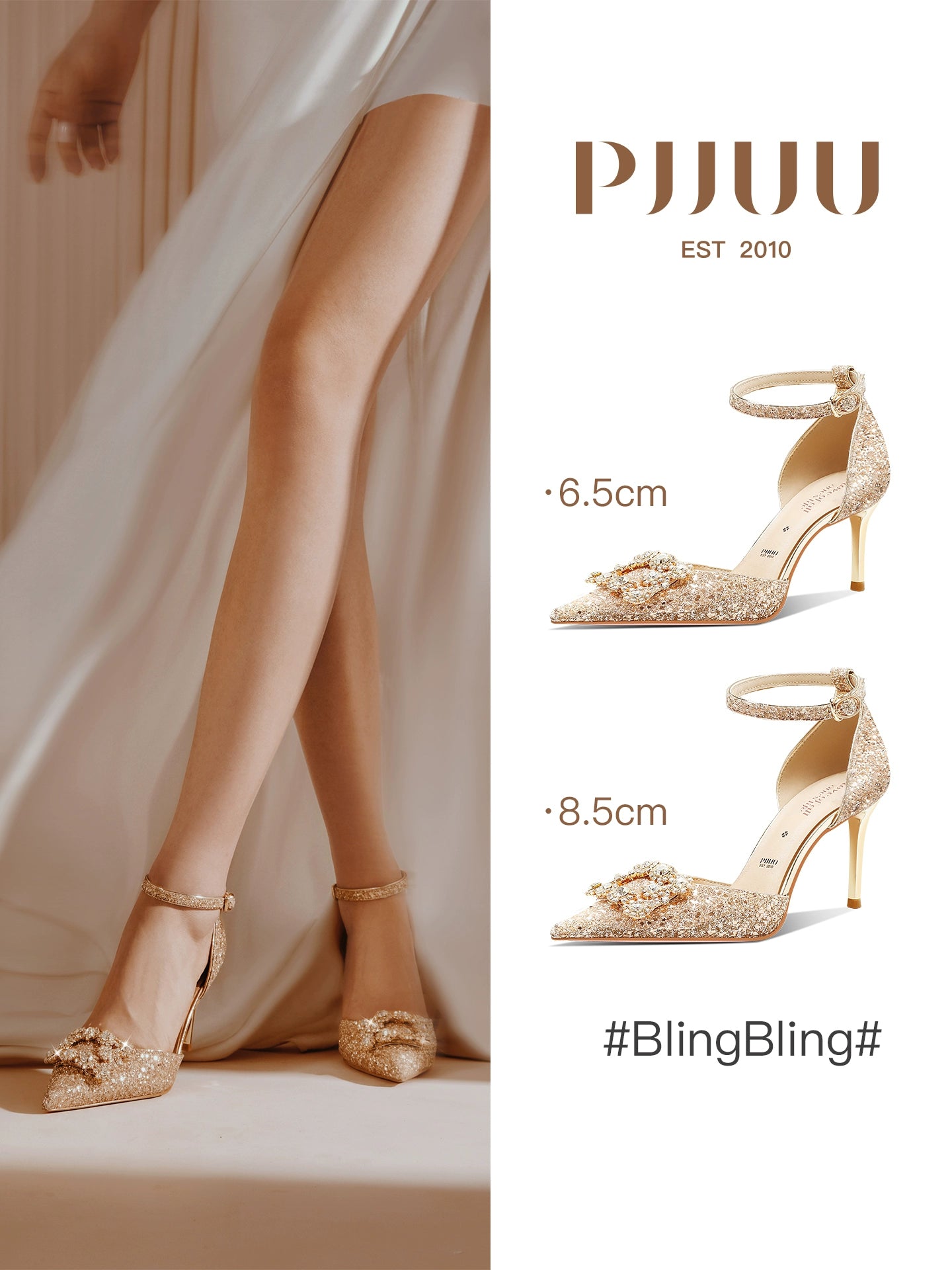 PJJUU beautiful champagne buckle rhinestone stiletto shoes - GREEN.