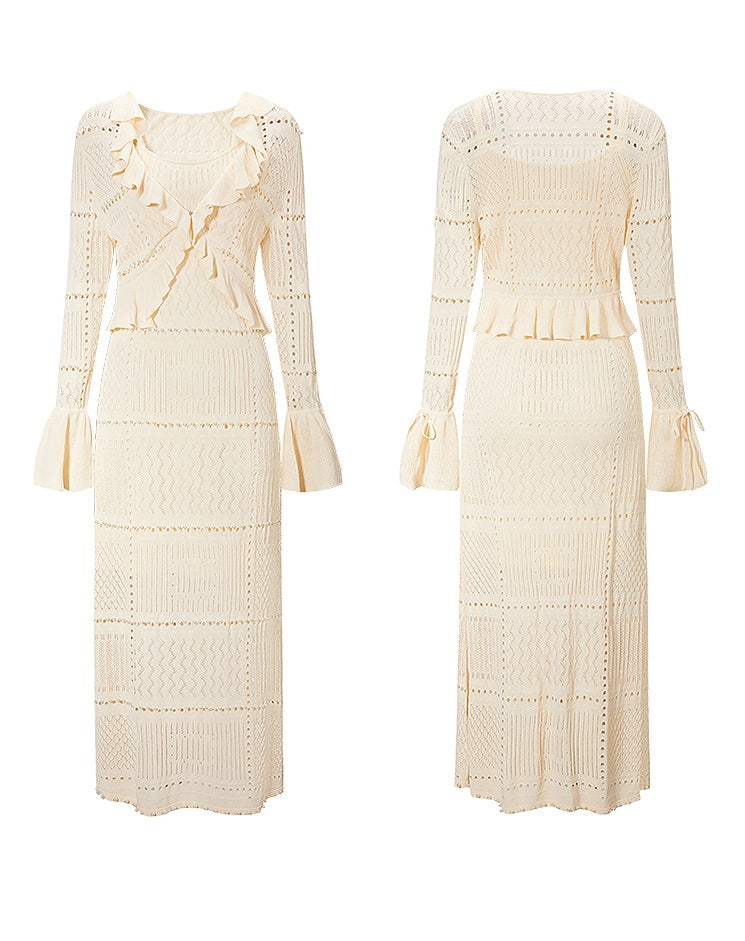 CHICHY slip knitted cardigan two-piece suit fairy long skirt-RILEY